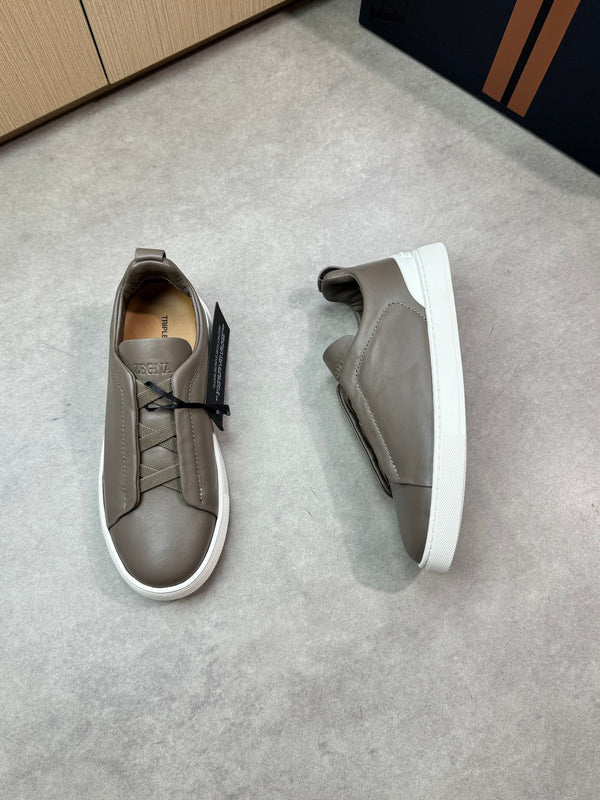 Zegna Triple Stitch Olive Green Leather sneakers