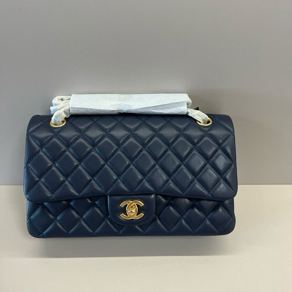 CC Classic 25cm Navy Blue Lambskin Gold Hardware