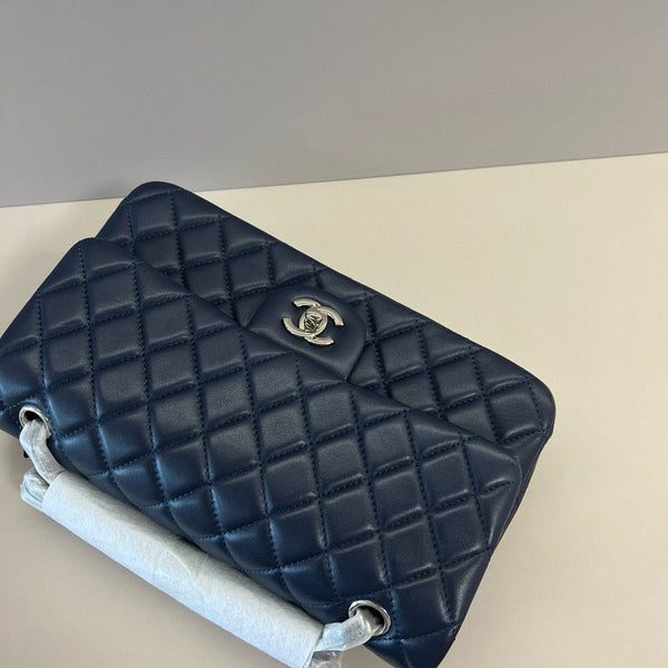 CC Classic 25cm Navy Blue Lambskin Silver Hardware