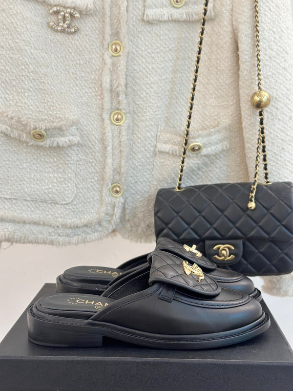 CC Mules 25 In Back with Gold Hardware Cowhide