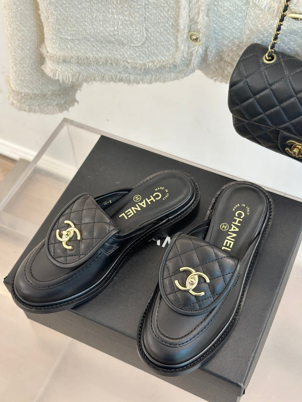 CC Mules 25 In Back with Gold Hardware Cowhide