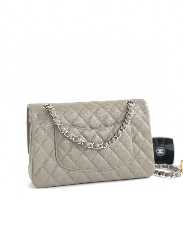 CC CLASSIC FLAP 25CM GRAY CAVIAR SILVER HARDWARE