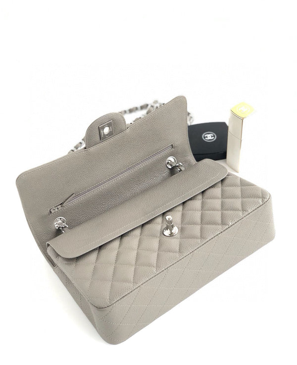 CC CLASSIC FLAP 25CM GRAY CAVIAR SILVER HARDWARE