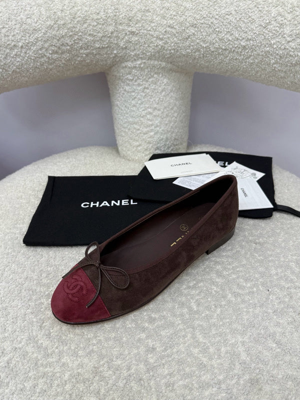 CC 25 Ballet Flat Chocolate Dark Red Suede
