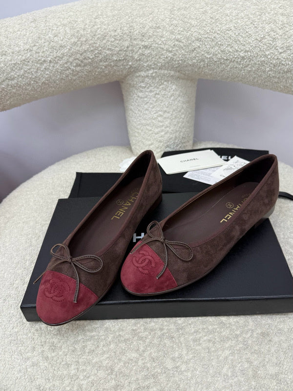 CC 25 Ballet Flat Chocolate Dark Red Suede
