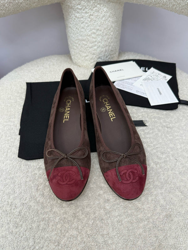CC 25 Ballet Flat Chocolate Dark Red Suede