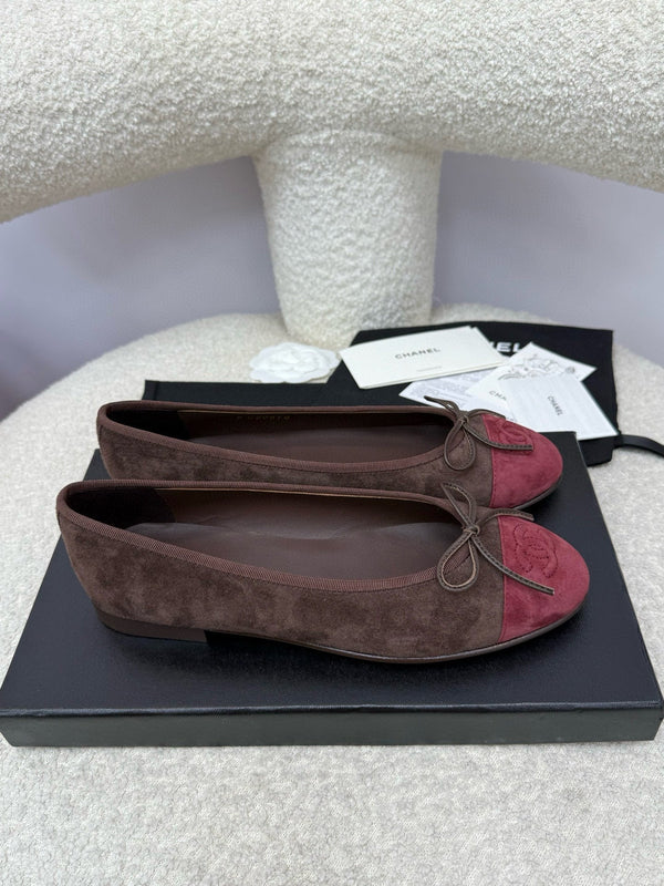 CC 25 Ballet Flat Chocolate Dark Red Suede