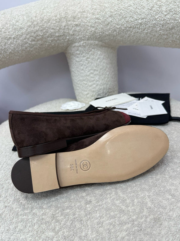 CC 25 Ballet Flat Chocolate Dark Red Suede
