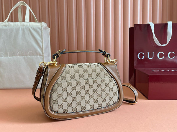 Gucci Blondie Medium 27cm Bag Brown Beige Leather Canvas