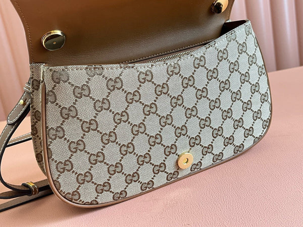 Gucci Blondie Medium 27cm Bag Brown Beige Leather Canvas