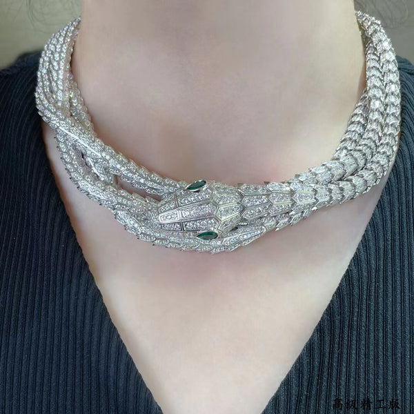 Serpentine Diamond Metallic Silver Necklace