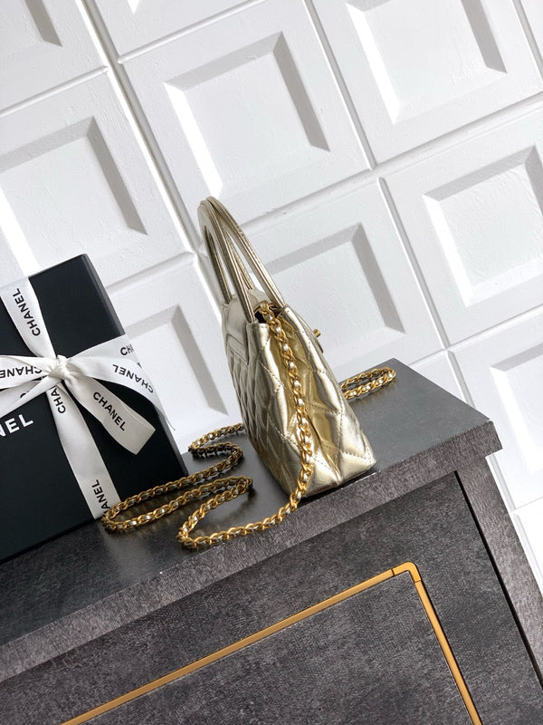 CC 25A nano 19cm kelly shopper bag metallic gold lambskin gold hardware