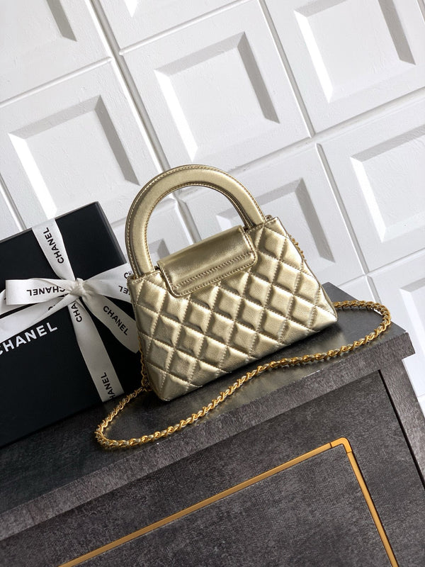 CC 25A nano 19cm kelly shopper bag metallic gold lambskin gold hardware