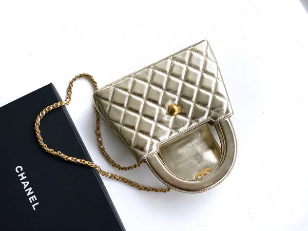 CC 25A nano 19cm kelly shopper bag metallic gold lambskin gold hardware