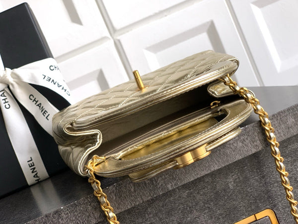 CC 25A nano 19cm kelly shopper bag metallic gold lambskin gold hardware