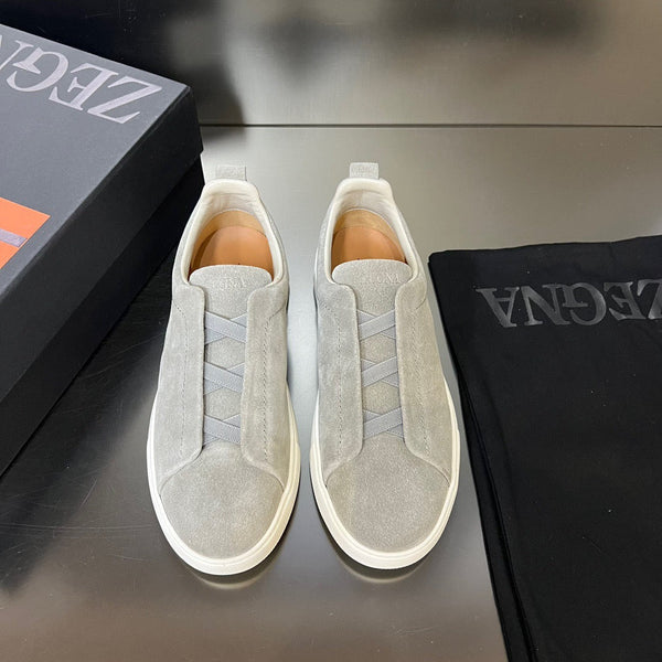 Zegna Mélange Triple Stitch Gray Suede Sneakers