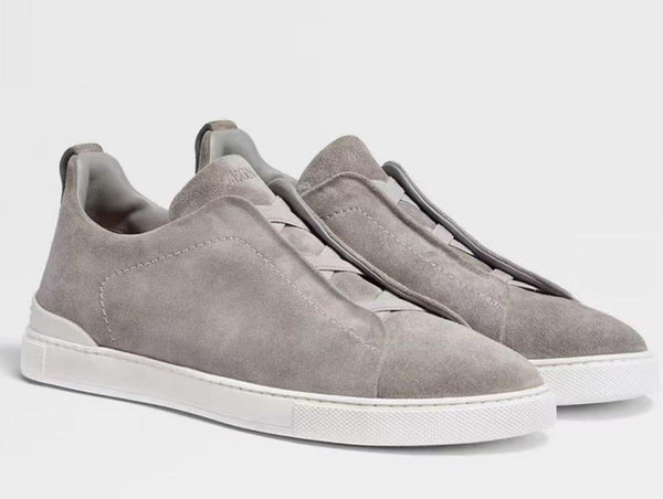 Zegna Mélange Triple Stitch Gray Suede Sneakers
