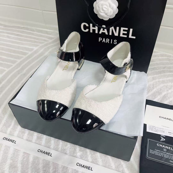 CC Ballerina Flats Black White Tweed & Calfskin