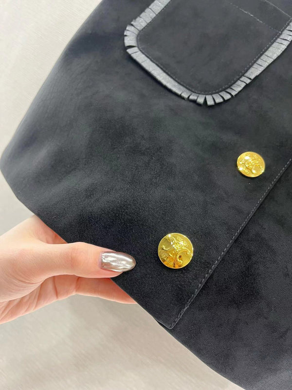 Celine Straight Blouson Jacket and Skirt in Black Suede