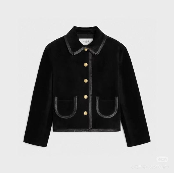 Celine Straight Blouson Jacket and Skirt in Black Suede