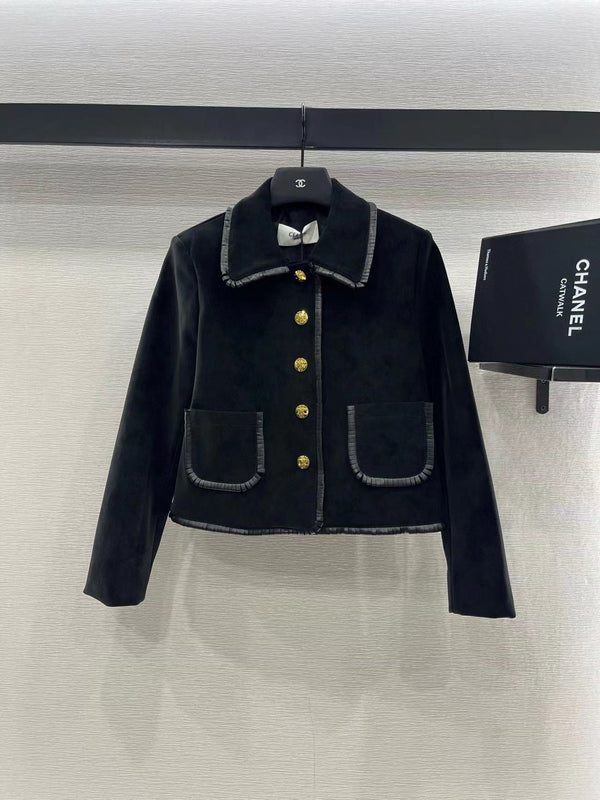 Celine Straight Blouson Jacket and Skirt in Black Suede