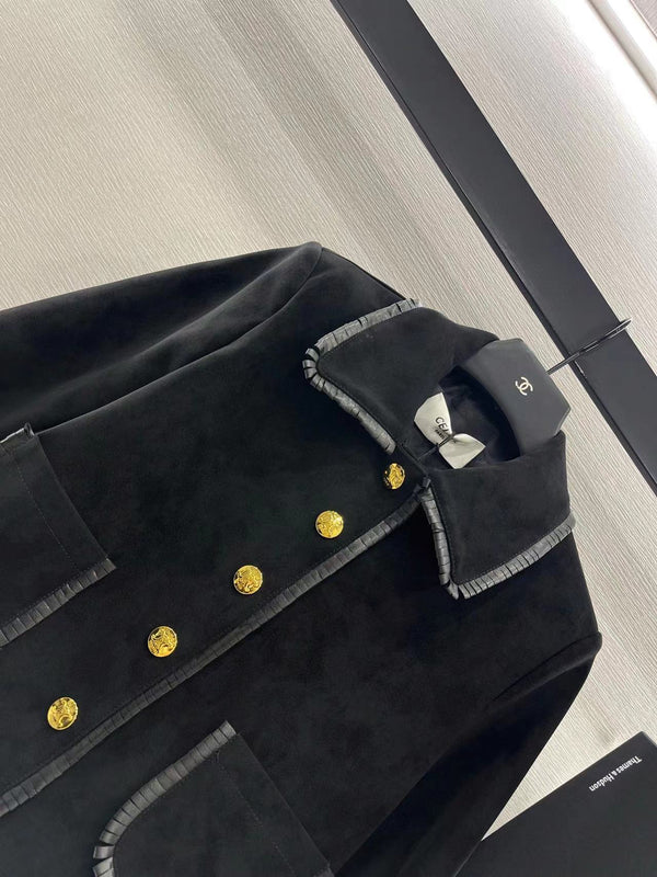 Celine Straight Blouson Jacket and Skirt in Black Suede
