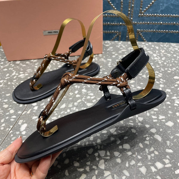 miu riviere cord & leather brown sandal