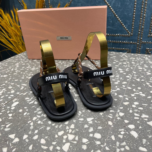 miu riviere cord & leather brown sandal