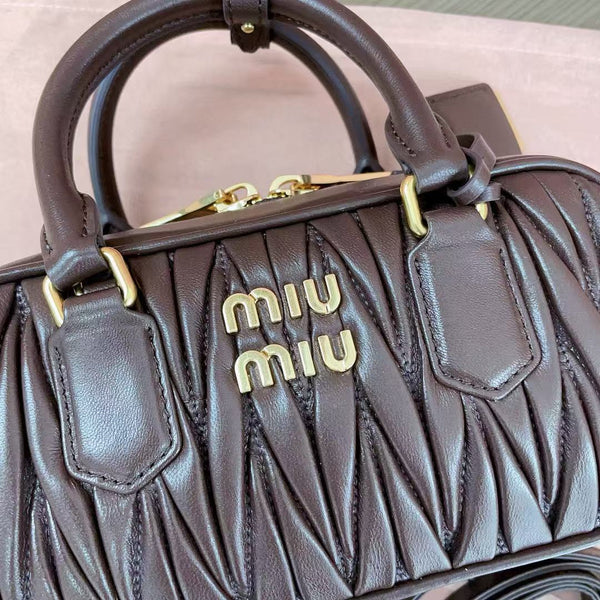 Miumiu Arcadie Matelassã Bag 22 In Mischka Brown Lambskin