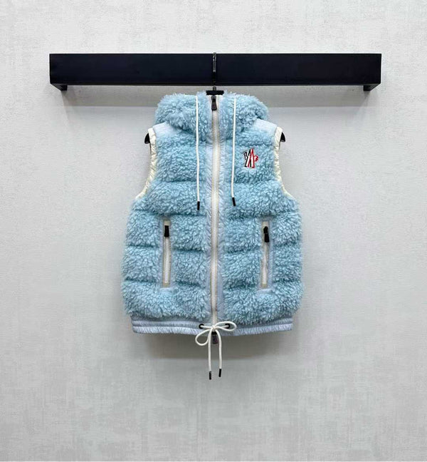 Moncle 25 Teddy Plush Down Vest in Blue