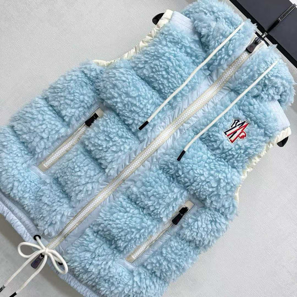Moncle 25 Teddy Plush Down Vest in Blue