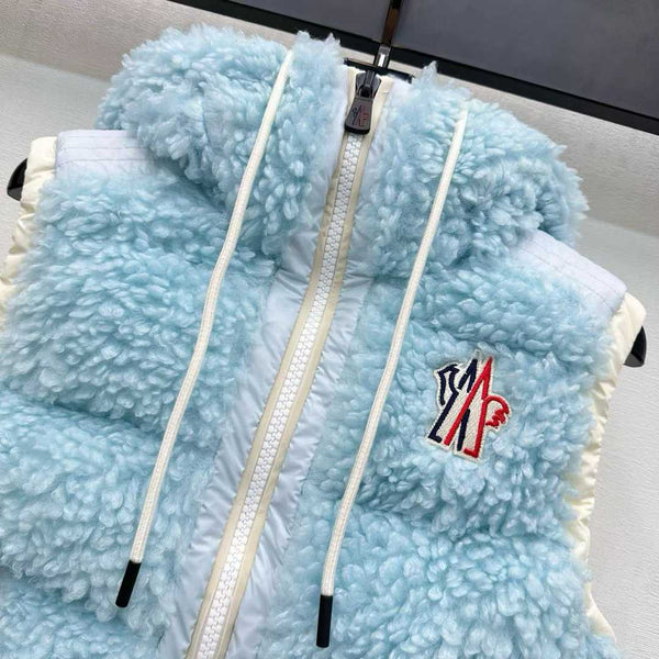 Moncle 25 Teddy Plush Down Vest in Blue