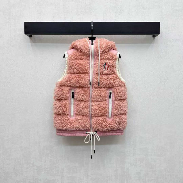 Moncle 25 Teddy Plush Down Vest in Pink