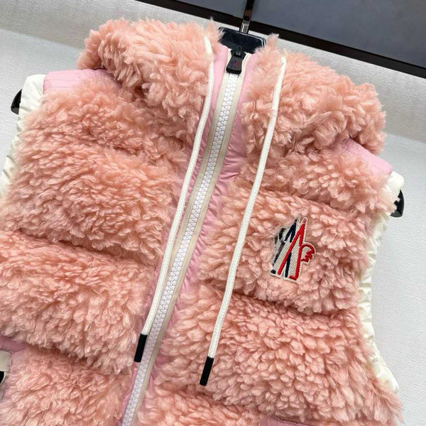 Moncle 25 Teddy Plush Down Vest in Pink