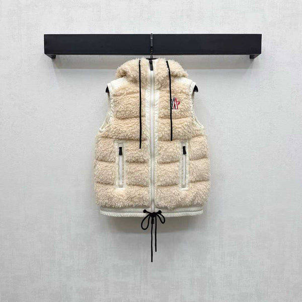 Moncle 25 Teddy Plush Down Vest in Beige