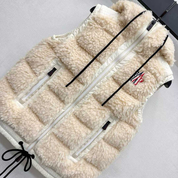 Moncle 25 Teddy Plush Down Vest in Beige