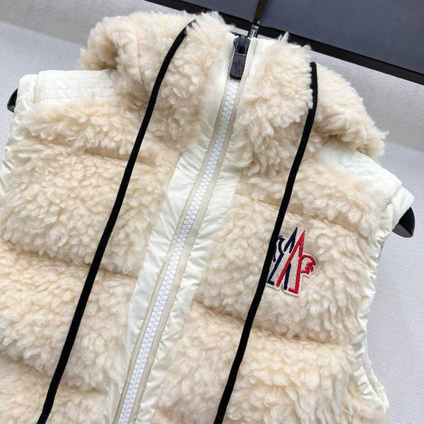 Moncle 25 Teddy Plush Down Vest in Beige