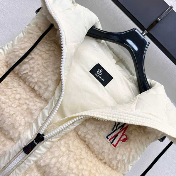 Moncle 25 Teddy Plush Down Vest in Beige