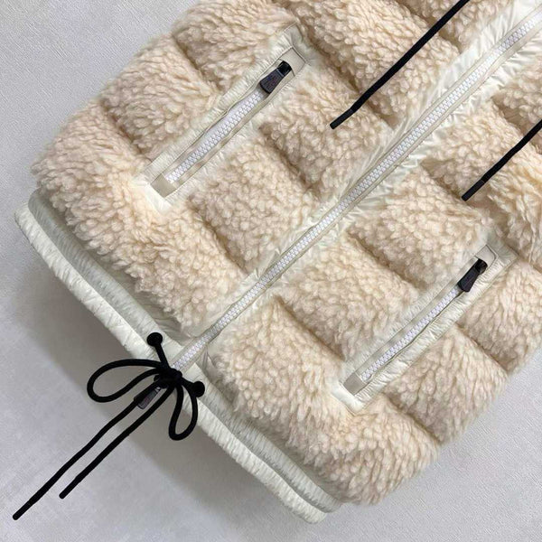 Moncle 25 Teddy Plush Down Vest in Beige