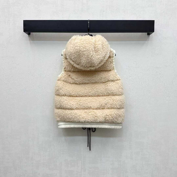 Moncle 25 Teddy Plush Down Vest in Beige