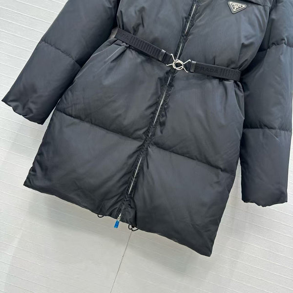 Prada Belted Puffer Jacket Black Recycled Polyamide