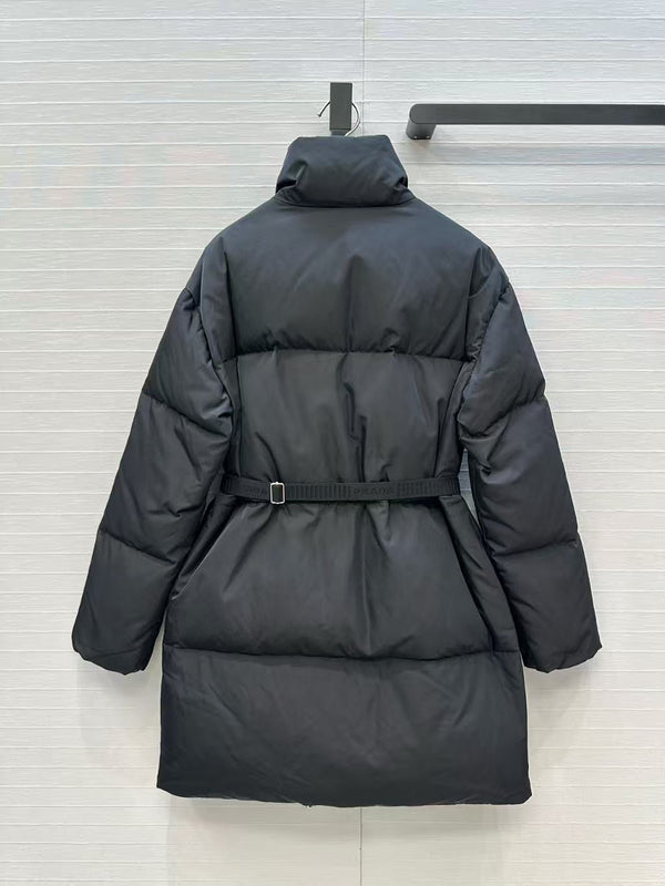 Prada Belted Puffer Jacket Black Recycled Polyamide