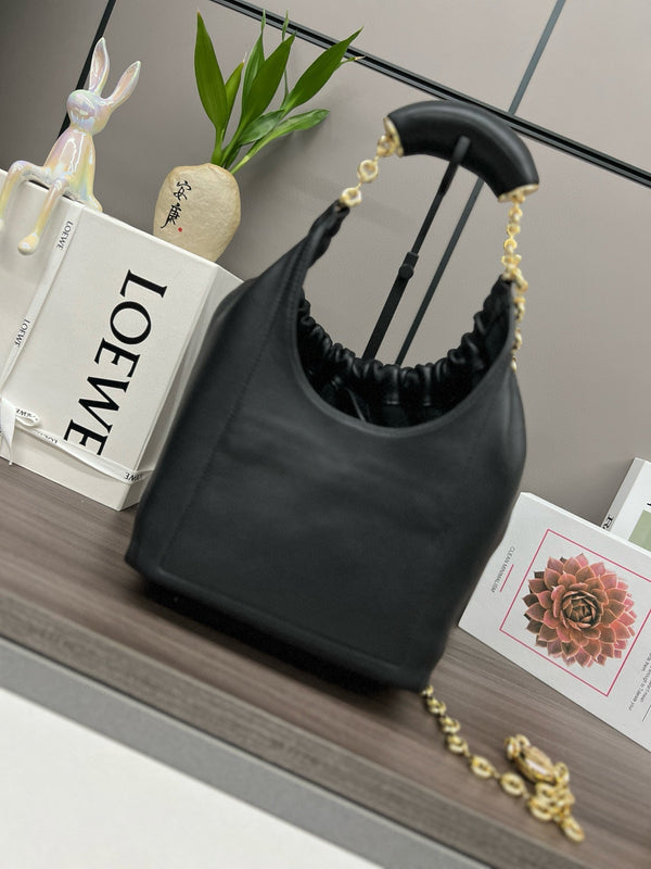 Loew Squeeze Hobo Bag 24cm Black Lambskin Ghw