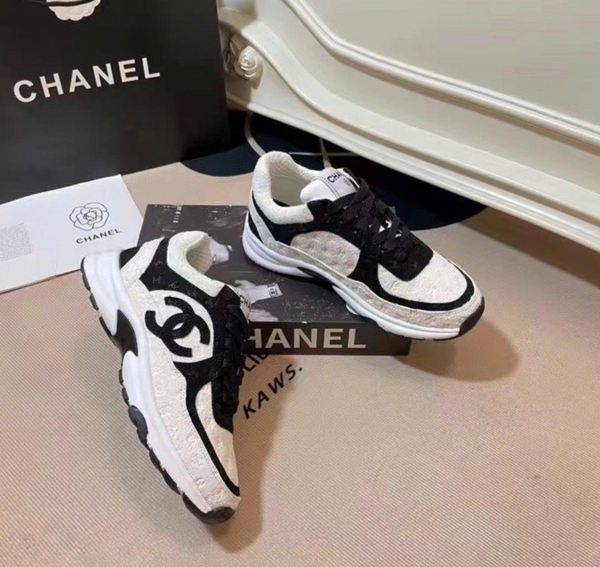 CC sneaker black and white suede calfskin