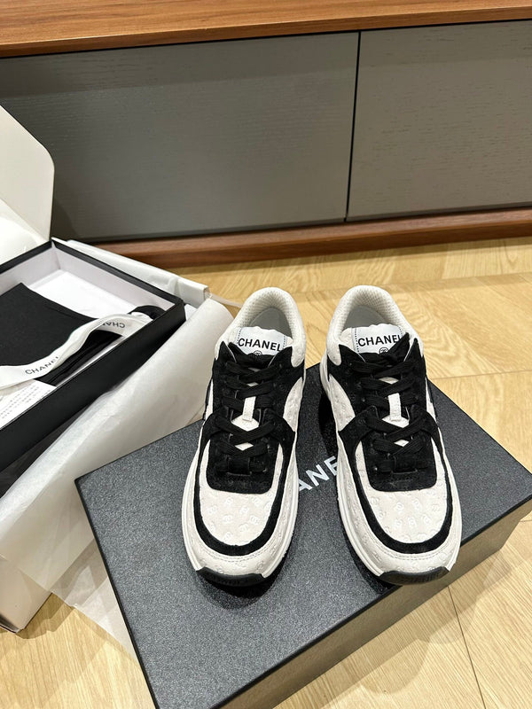 CC sneaker black and white suede calfskin