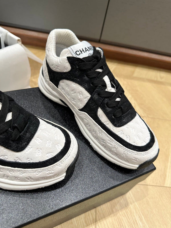CC sneaker black and white suede calfskin