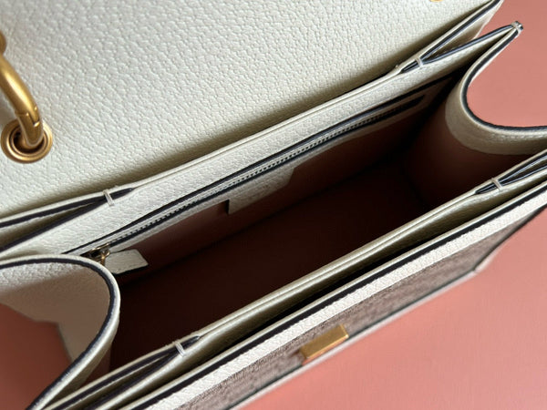 GG MINI 25 HANDBAG IN BEIGE CANVAS AND WHITE CALFSKIN