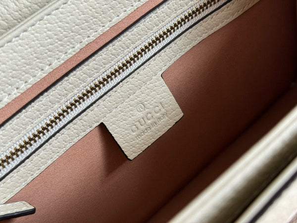 GG MINI 25 HANDBAG IN BEIGE CANVAS AND WHITE CALFSKIN