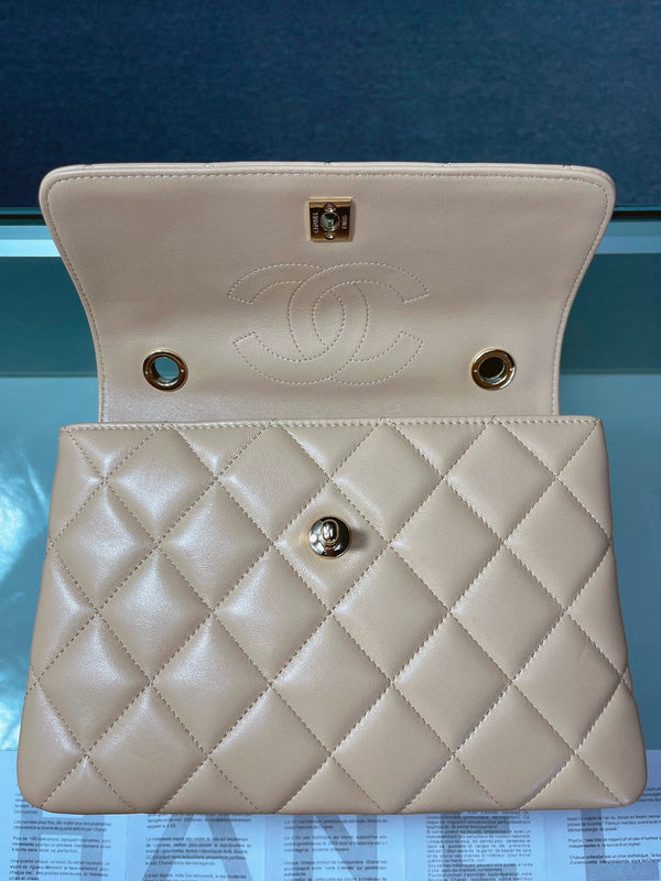 CC TRENDY 25CM BEIGE LAMBSKIN LIGHT GOLD HARDWARE