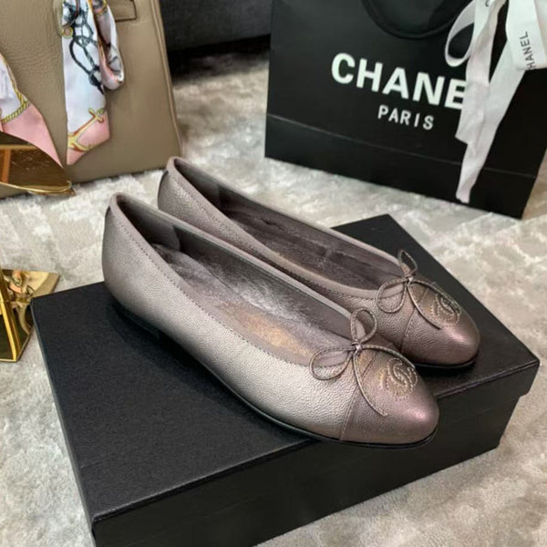 Ballet Flat Grey Chocolate Grained Calfskin